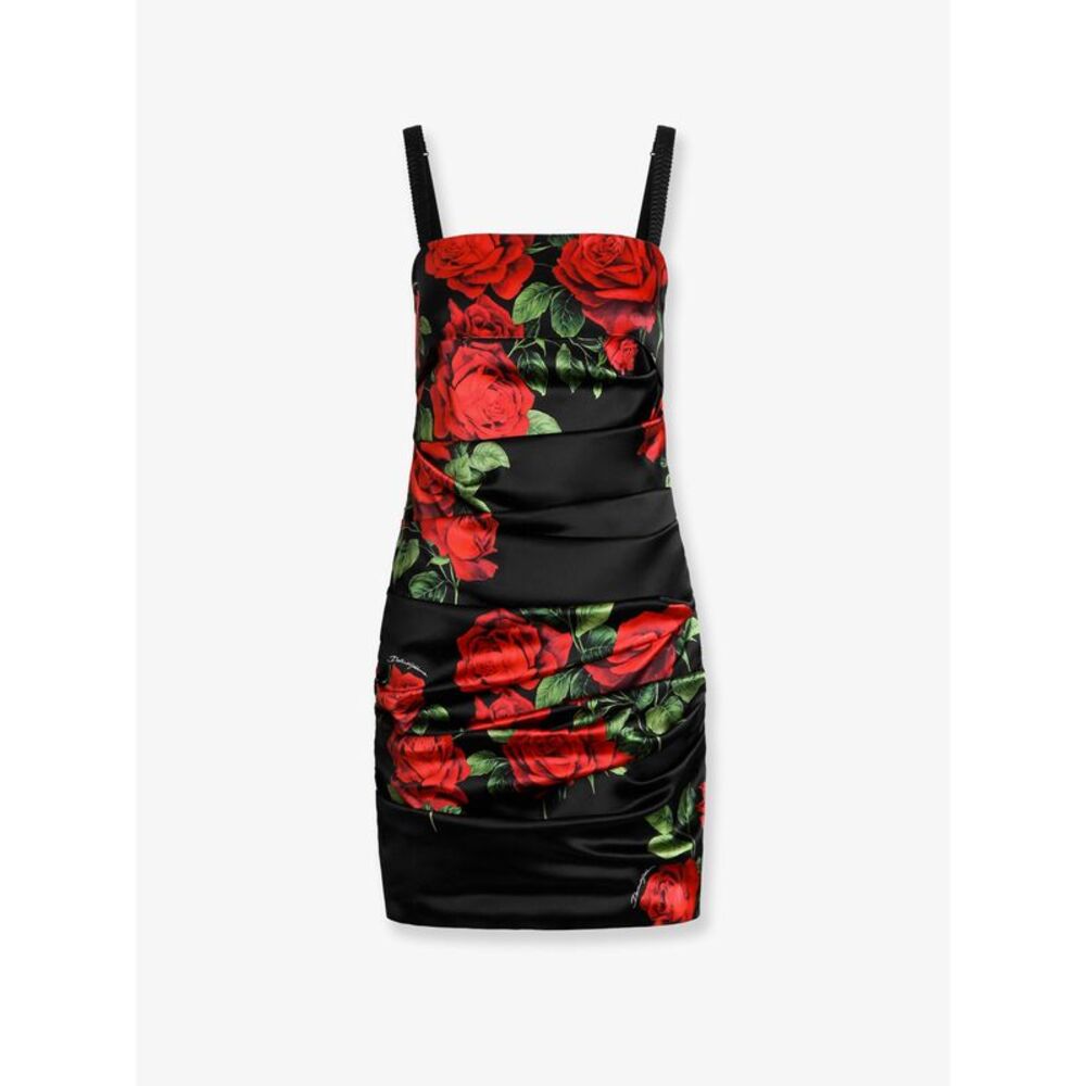 Dolce & Gabbana Women Short Satin Dress With Rose Print
